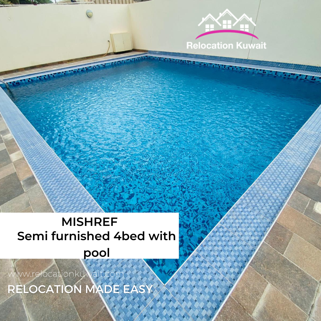 Semi-furnished 4-bed floor with pool for rent in Mishref, #kuwait